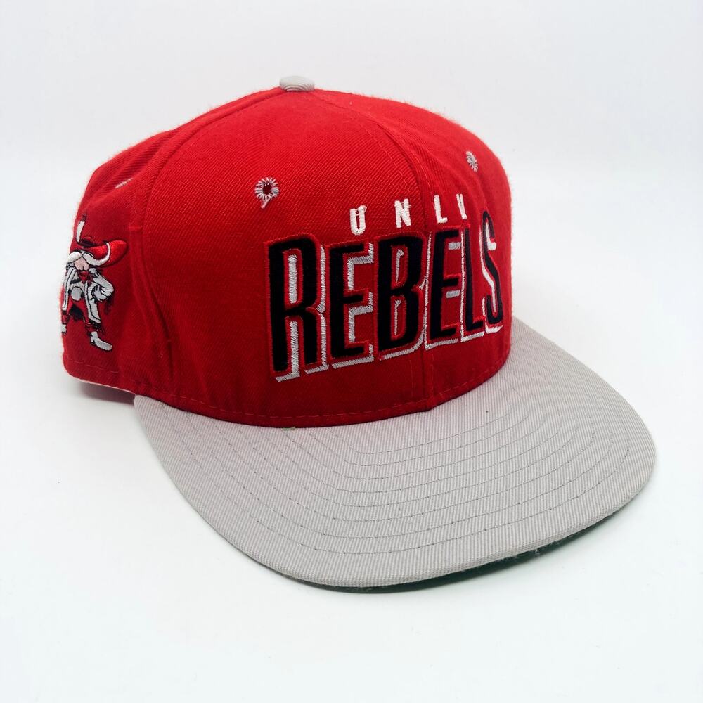 Vintage UNLV Rebels Snapback Hat AJD Red Gray USA Made Wool Baseball Cap